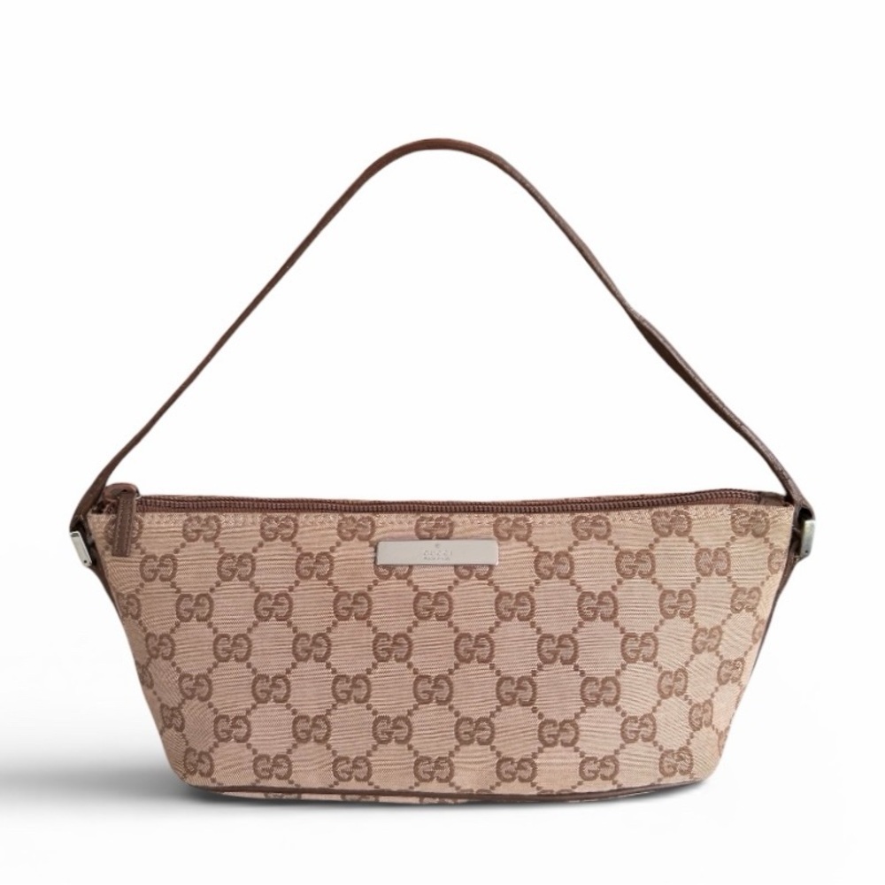 Gucci GG Canvas Boat Bag / Vintage / Pochette / Silver Hardware